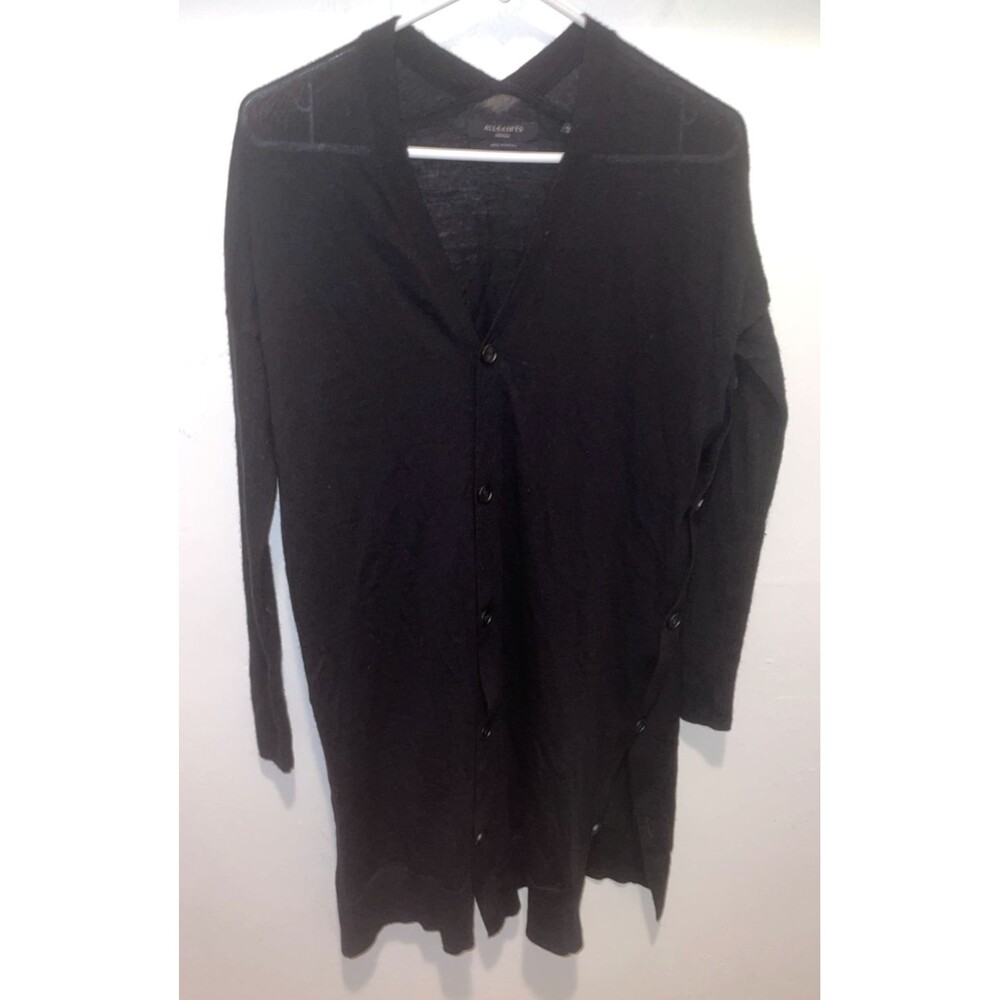 All Saints 100% Merino Wool Black Cardigan Sweater Women's S Long Sleeve Buttons